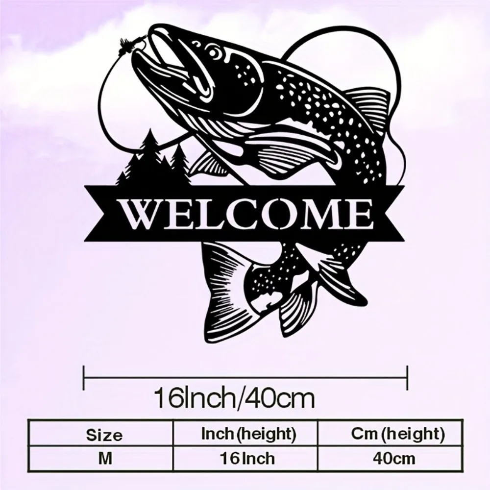 1pc Rustic Trout Fishing Metal Wall Art, Realistic Jumping Iron Fish Sculpture for Indoor Outdoor Decor, Angler Gift