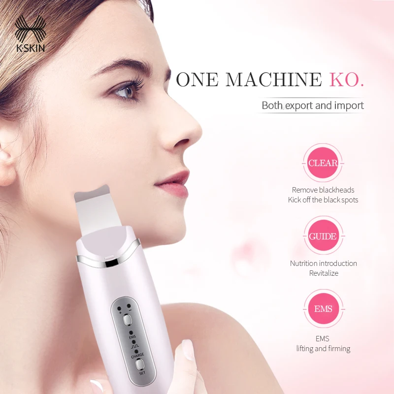 K-SKIN EMS Ultrasonic Skin Scrubber Facial Cleaner Spatula Blackhead Remover Deep Face Lift Machine Peeling Shovel Pore Cleaning