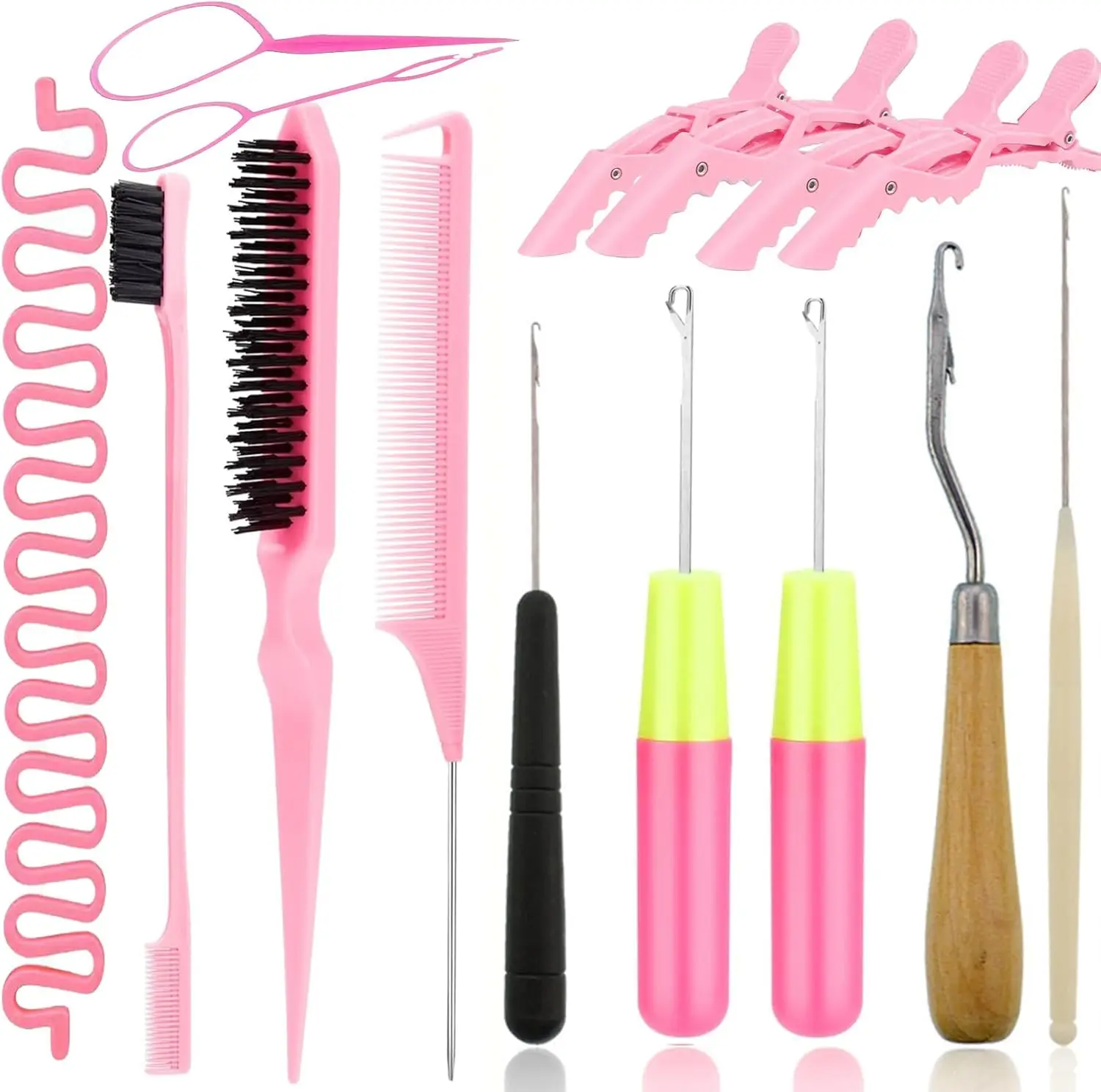 15-Piece Styling Kit for Braiding and Extensions,Crochet Hooks for Hair, Tail Comb, Duckbill Hair Clips,for Braid Hair, Scarf
