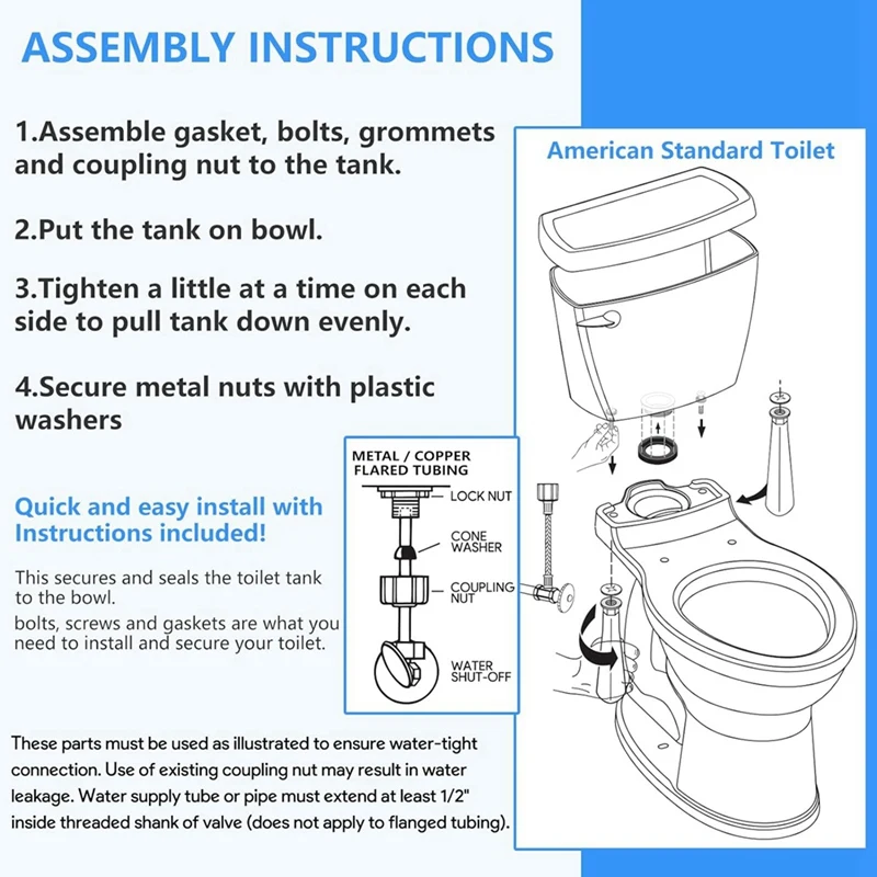 3 Inch Toilet Tank Replacement Accessories Kit, Compatible With American Standard AS738756-0070A Toilet Tank To Bowl Gasket A