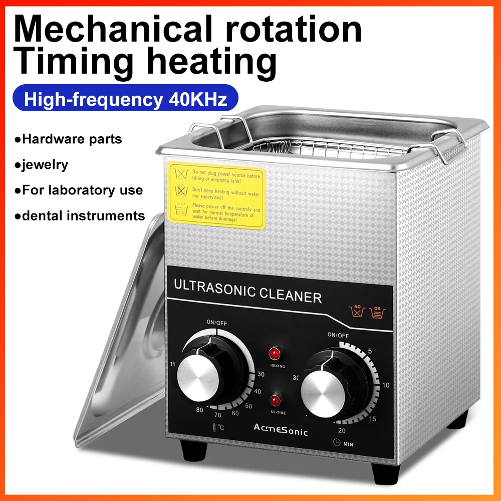 ACMESONIC Ultrasonic Cleaner 2L with Heater Sonic Cleaning for Lab Jewelry Parts Bike Coin Dental