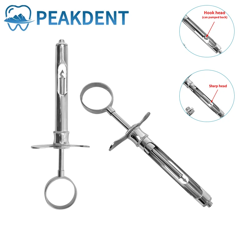 

1 Set Dentistry Injection Syringe Hook-headed Sharp Head Stainless Steel Dental Aspirating Syringe Dentistry Surgical Instrument