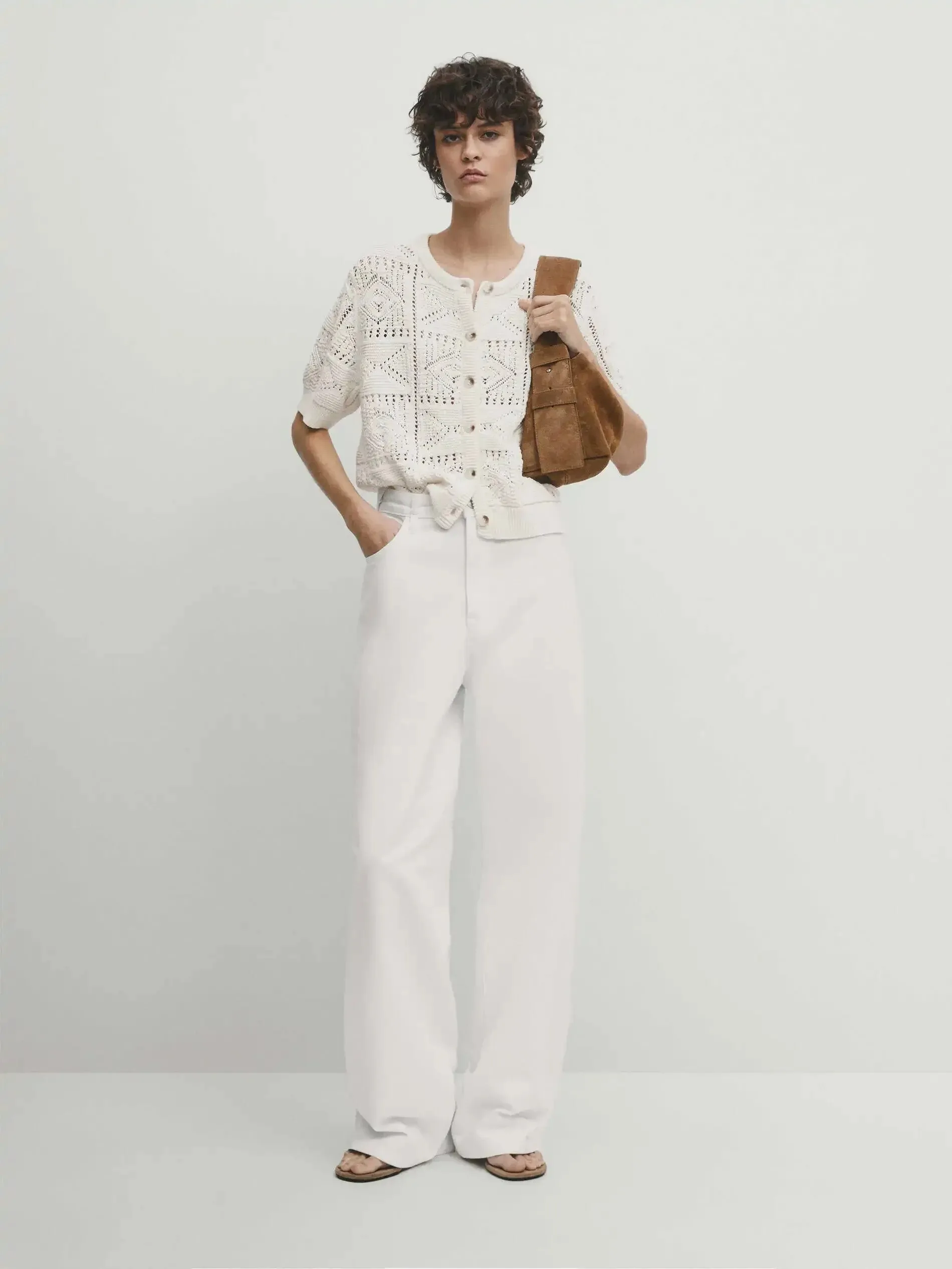 

Эфирный кардиган 2026 MD: Новинка весенней коллекции, женский модный французский романтический ажурный вязаный кардиган с круглым вырезом и коротким рукавом