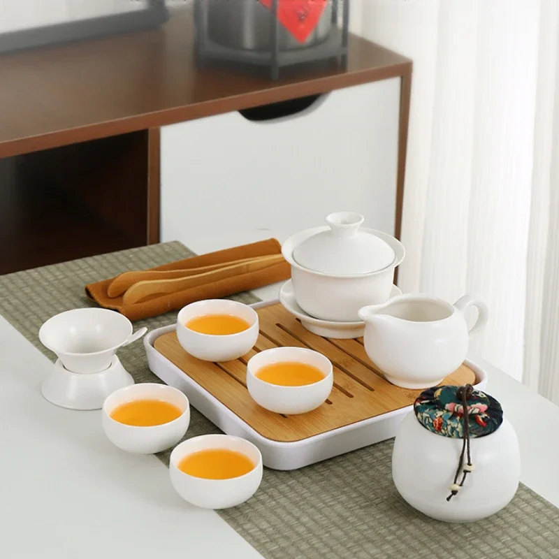 Portable Travel Tea Set, Traditional Craft Ding Kiln in China, One Pot, Four Cups of Tea, Can Lid Bowl, Outdoor Tea Brewery