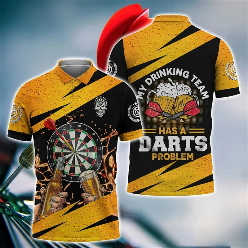 Darts Turntable Graphic Short Sleeve Polo Shirts For Men Clothes Casual Party Lapel POLO Shirt Fan Of Knives Club Team Male Tops