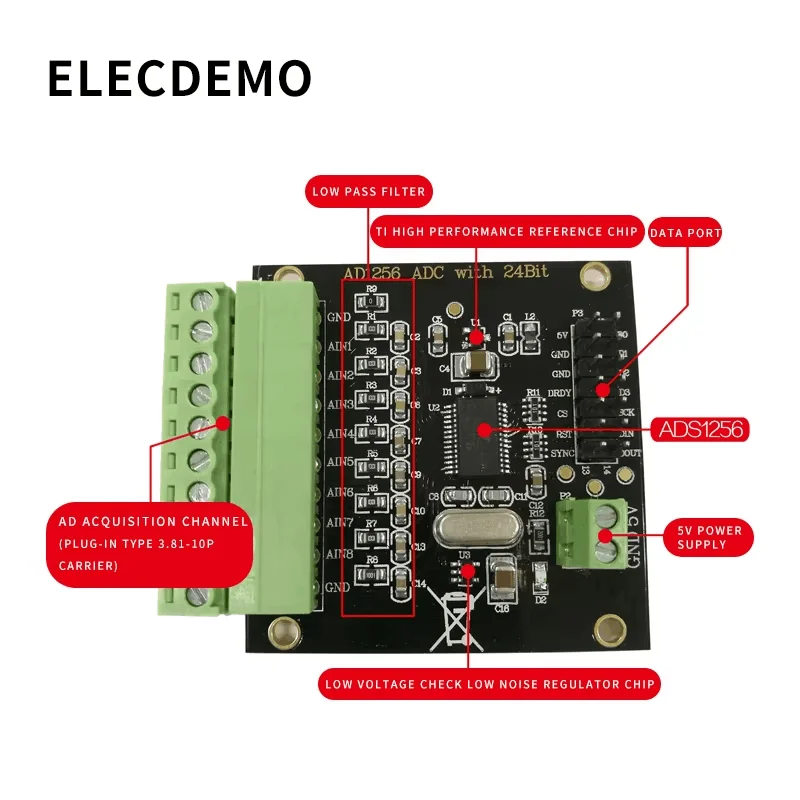 ADS1256 Module 24-bit ADC AD Module High Precision ADC Acquisition Data Acquisition Card Analog to Digital Converter