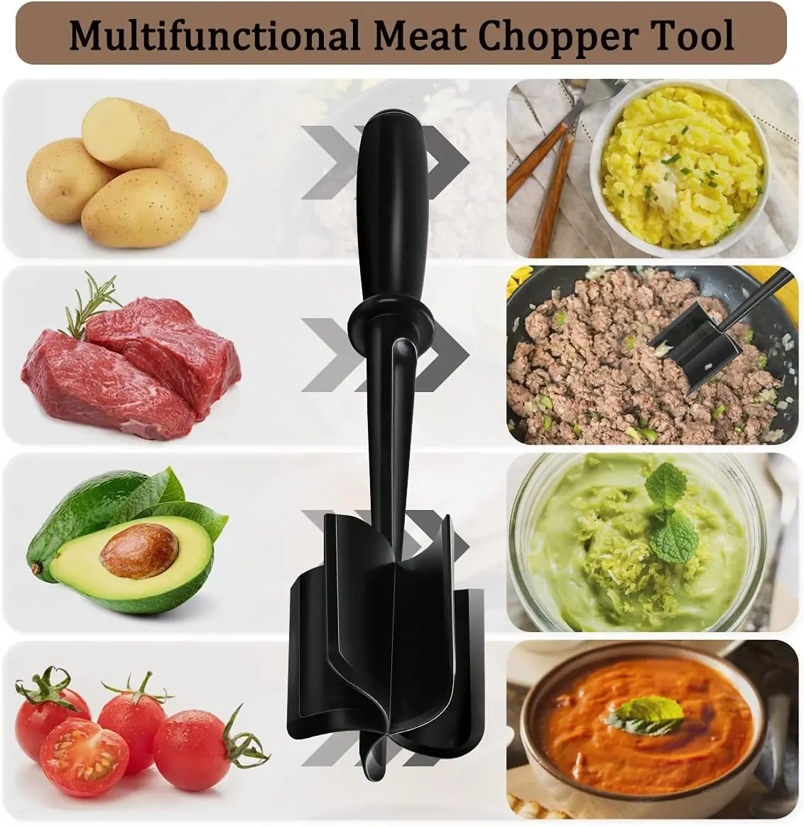 Kitchen Meat Chopper Ground Beef Masher Utensil Heat Resistant Non-Stick Hamburger Choppe Potato Masher Tool Kitchen Gadgets