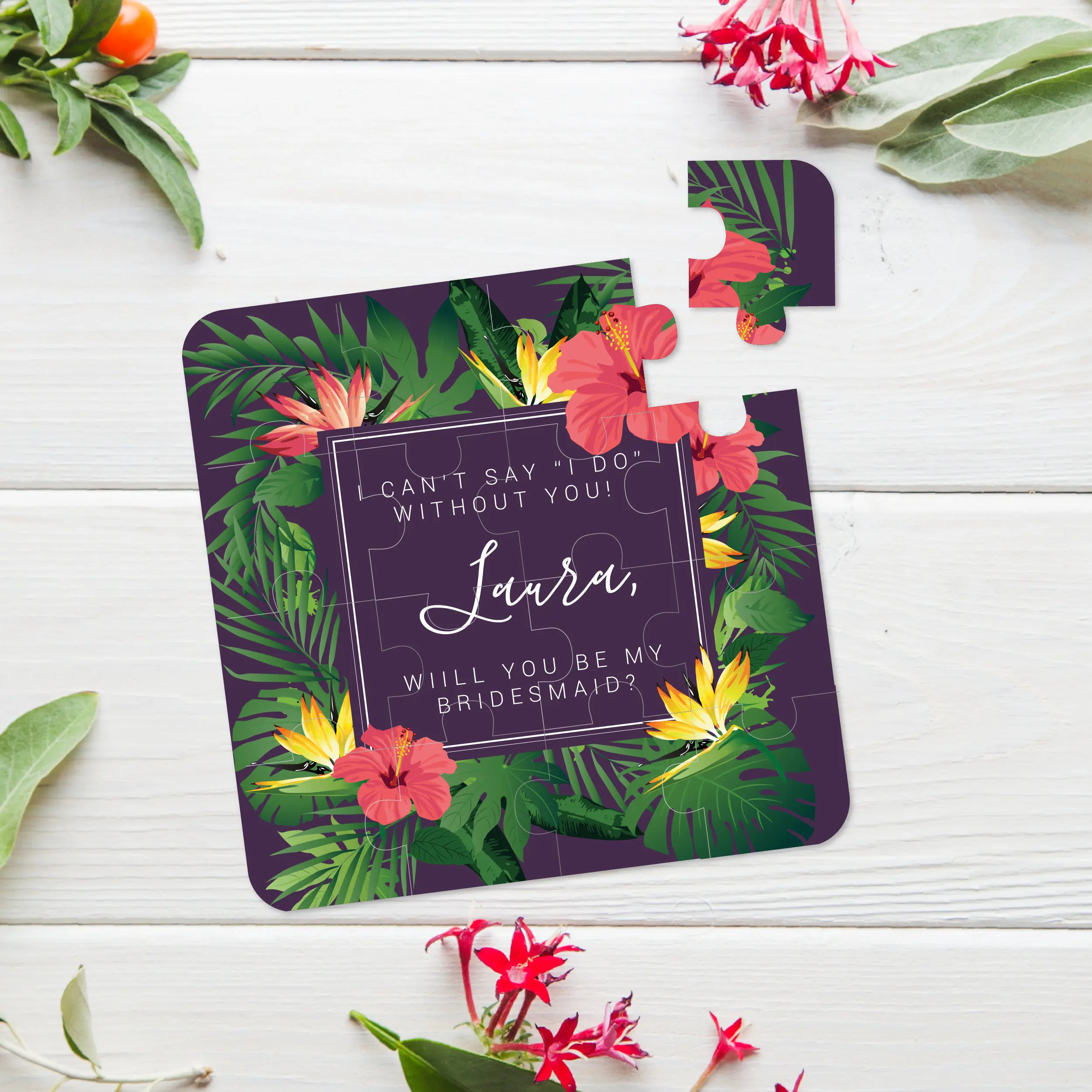 

16*16CM Personalized Jigsaw,Custom Flower Puzzles,Beach Bridesmaid Proposal,Dtropical Plants,3*5=15PCs Puzzles Wedding Gift Idea