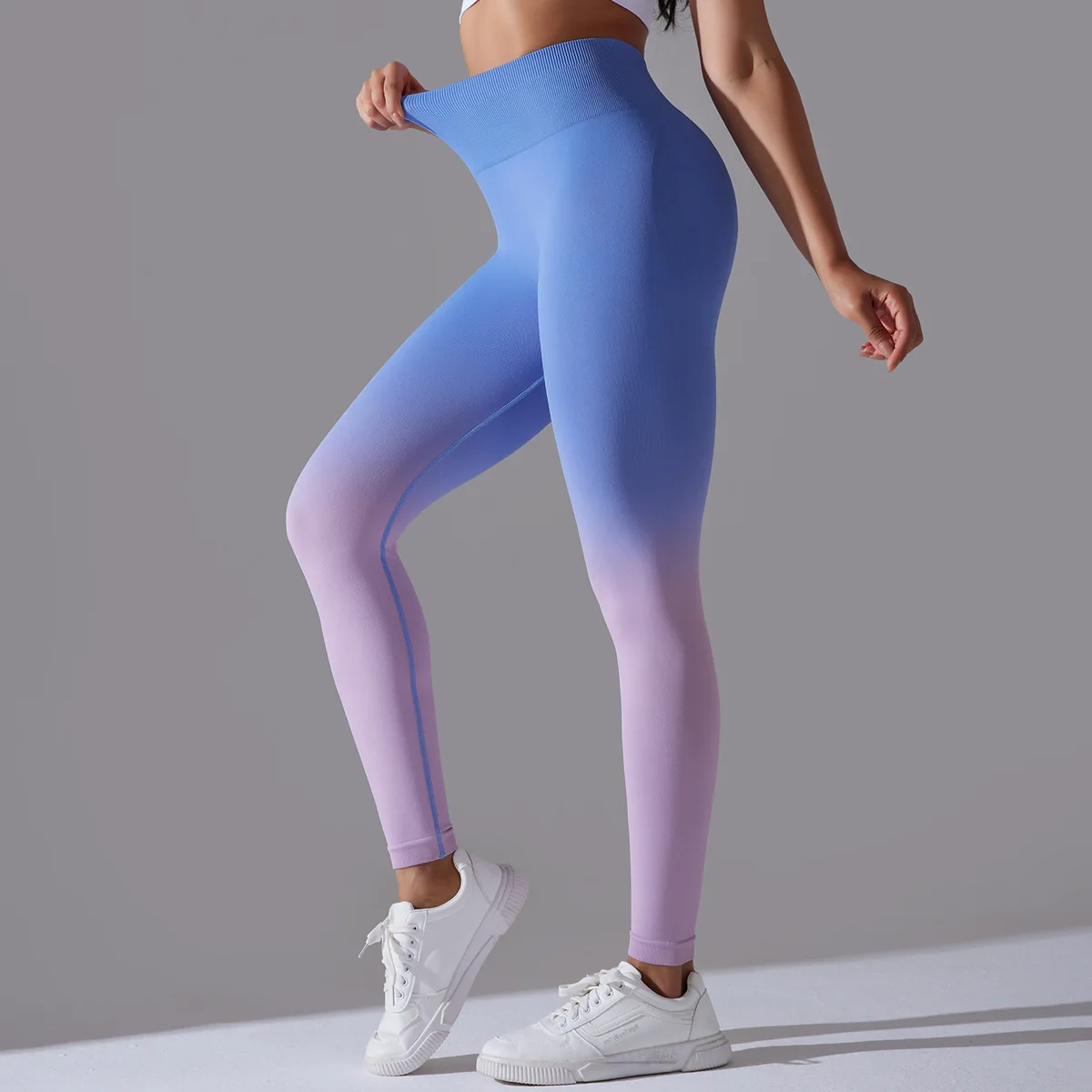 TRY TO BN Gradient Seamless Yoga Pants High Waist Elastic Cycling Fitness Suspender Dyed Sport Leggings Tights Women Gym Clothes