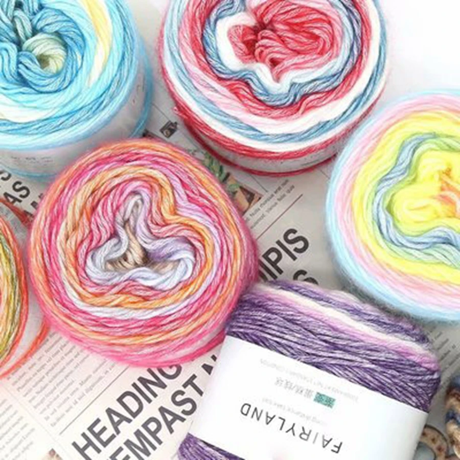 100g Rainbow Woollen Yarn New Soft Hand Woven Cake Yarn Hat Scarf Sweater Dyeing Crocheting Fancy Blend Yarn