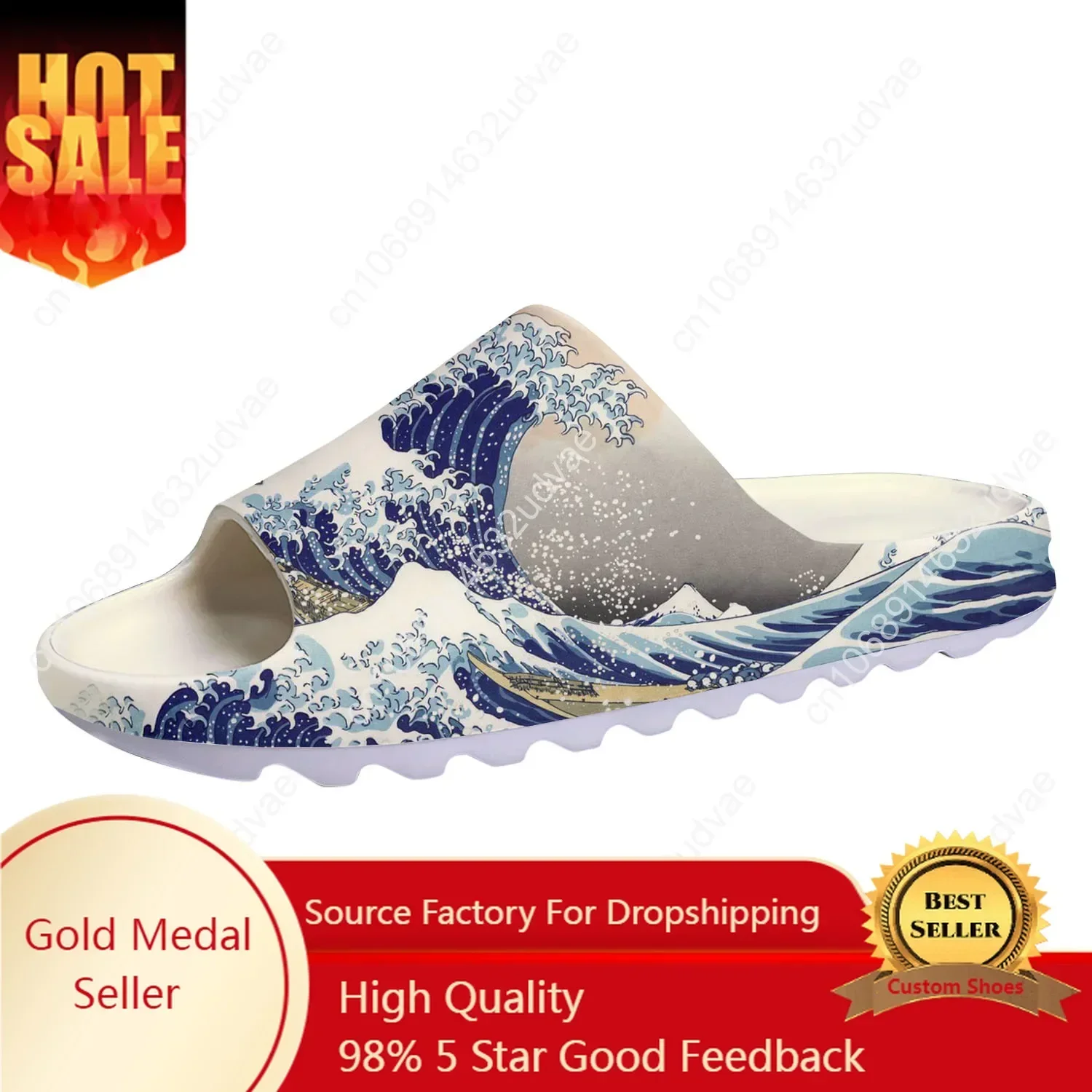 

The Great Wave off Kanagawa Soft Sole Sllipers Men Women Teenager Home Clogs Customized Water Shoes Step on Shit Sandals