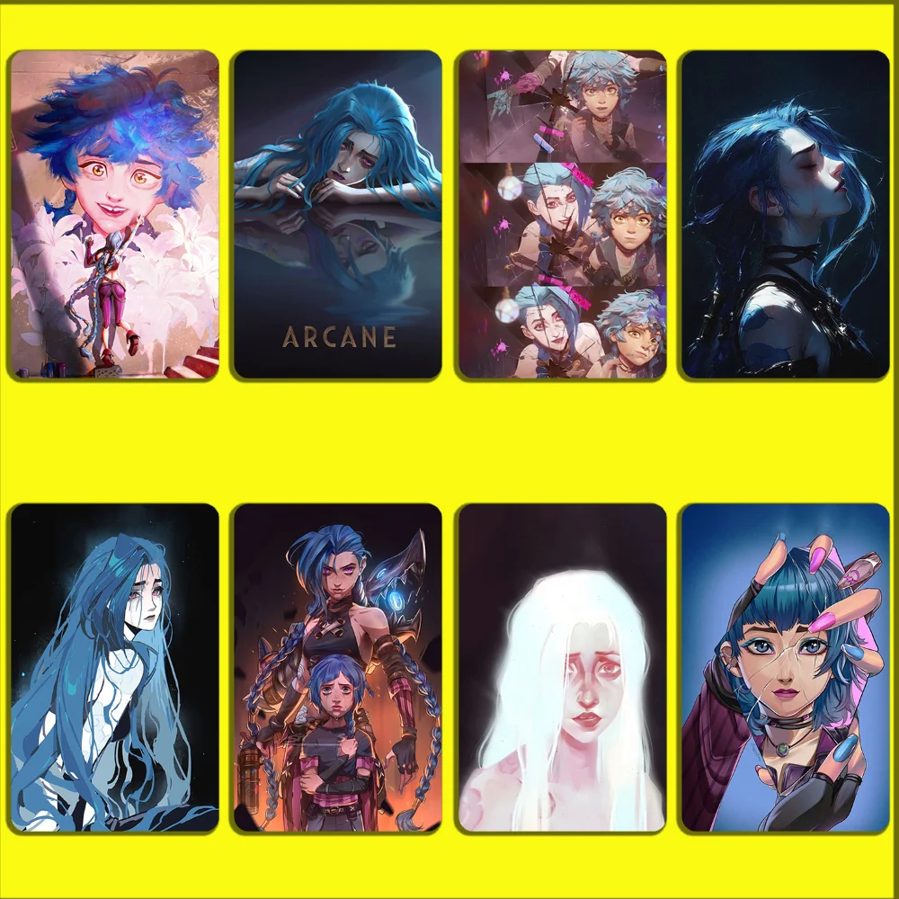 Arcane Cute Jinx Anime Stickers For Debit Bank Credit Cards Metro Bus Pass Sticker Decoration Cover 4PCS Card Skin