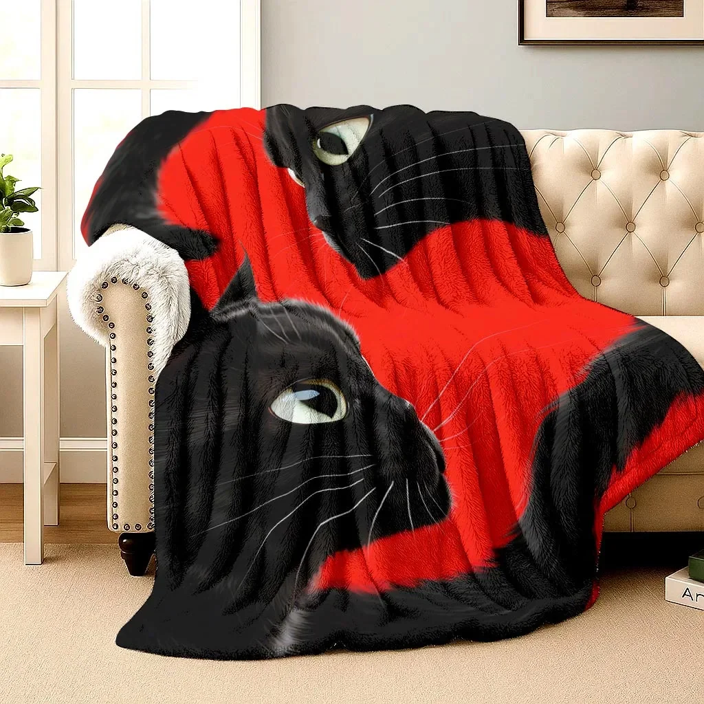 Ultra Large Black Cat Red Print Throw Blanket Cozy Pet Lover Gift for Sofa Bed Decor 150x230cm Fleece