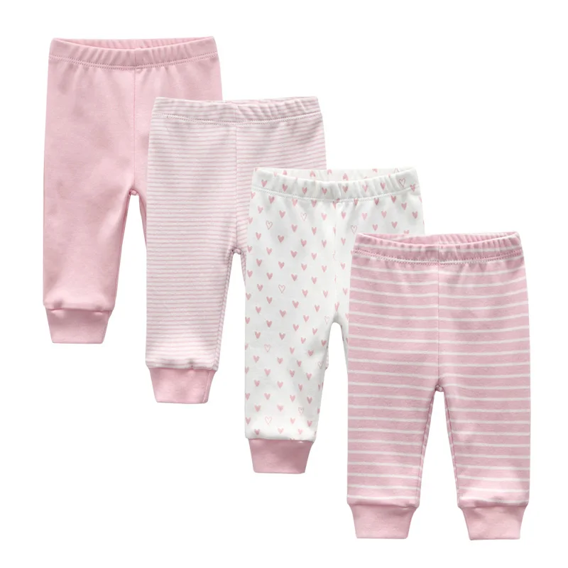 4-piece baby pants set, soft and comfortable, fashionable all year round, cartoon neutral style, 100% pure cotton