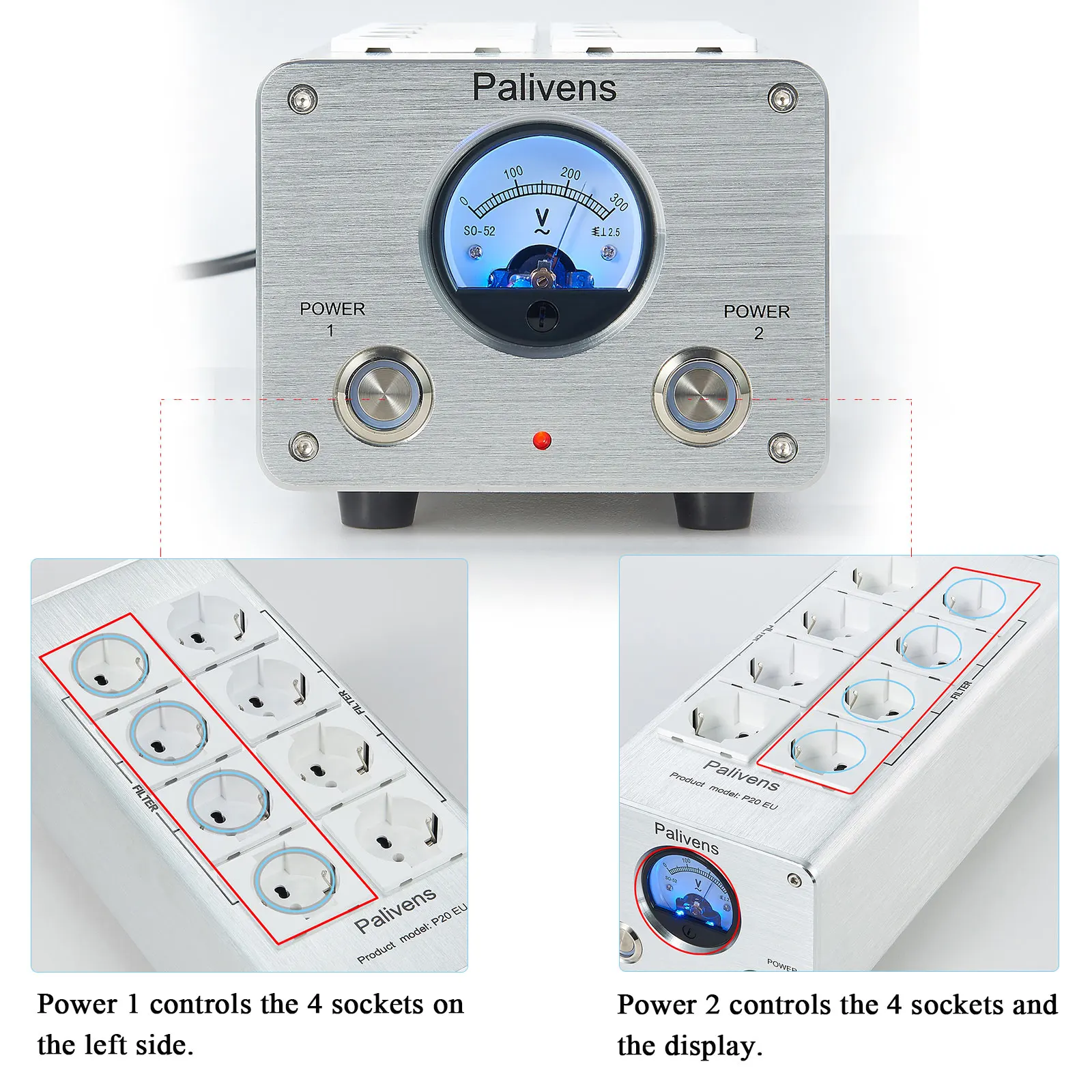 Pailvens Power Filter Power Strip Hi-fi 8 Comes Anti-interference Filter socket with pointer reading, surge protection, P20