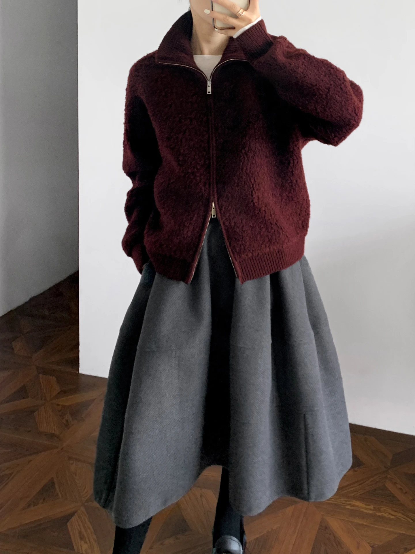 

LUTONG Осенне-зимний утепленный шерстяной кардиган с двойной молнией и высоким воротником, женская модная теплая верхняя одежда для повседневной носки