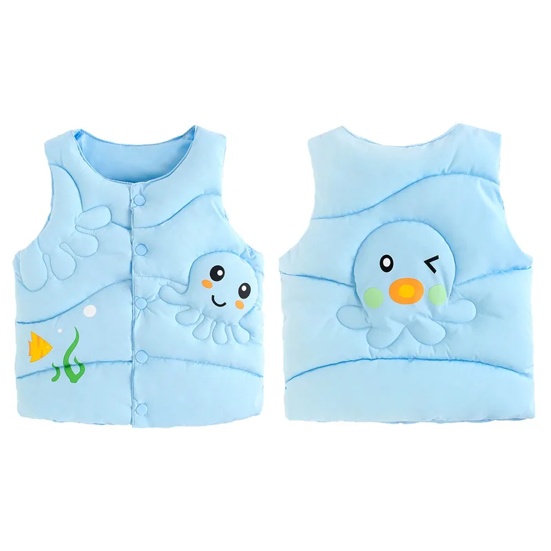 Autumn Winter Cartoon Octopus Baby Boys Waistcoats Warm Down Cotton Girls Vests Comfortable Fabric Children\'s Outerwear