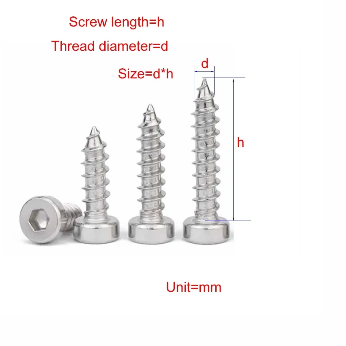 

304 Stainless Steel Thin Cup Head Hexagonal Self Tapping Screw M2M3M4M5M8