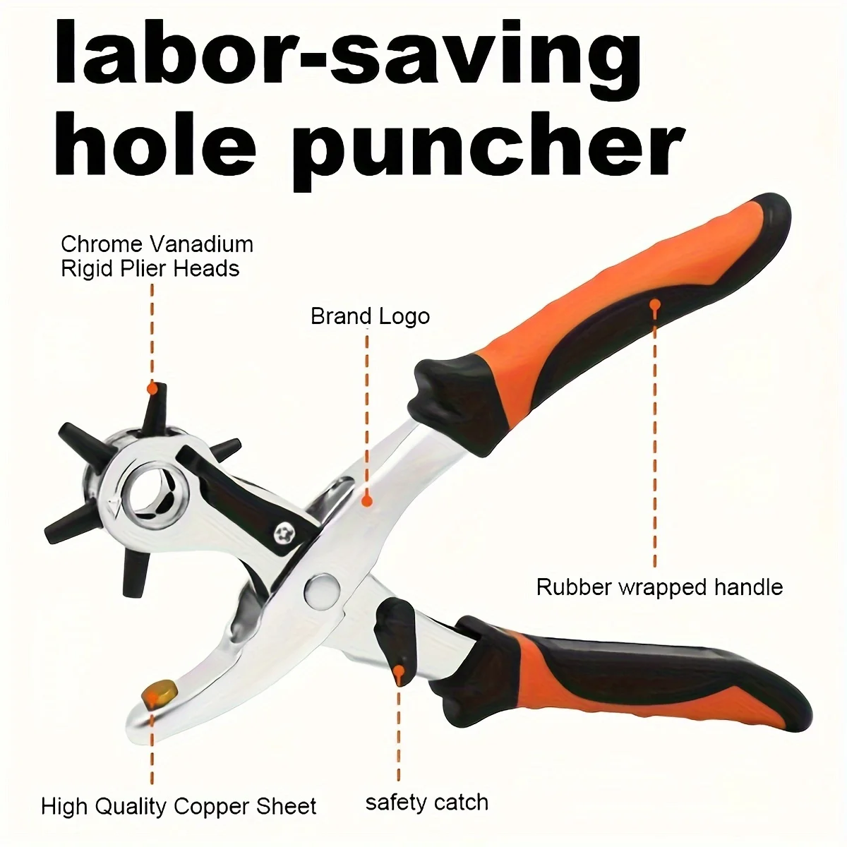 Heavy duty revolving leather punch with grinding rod for belts, DIY crafts and daily repairs, sturdy and easy to operate