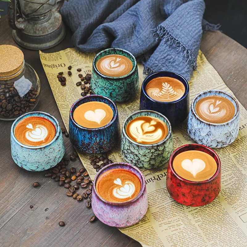Ins Style Vintage Reactive Glaze Ceramic Coffee Mug 170ml Ceramic Espresso Tea Cup  Home Office Warm Hand Cup Afternoon Tea Cup
