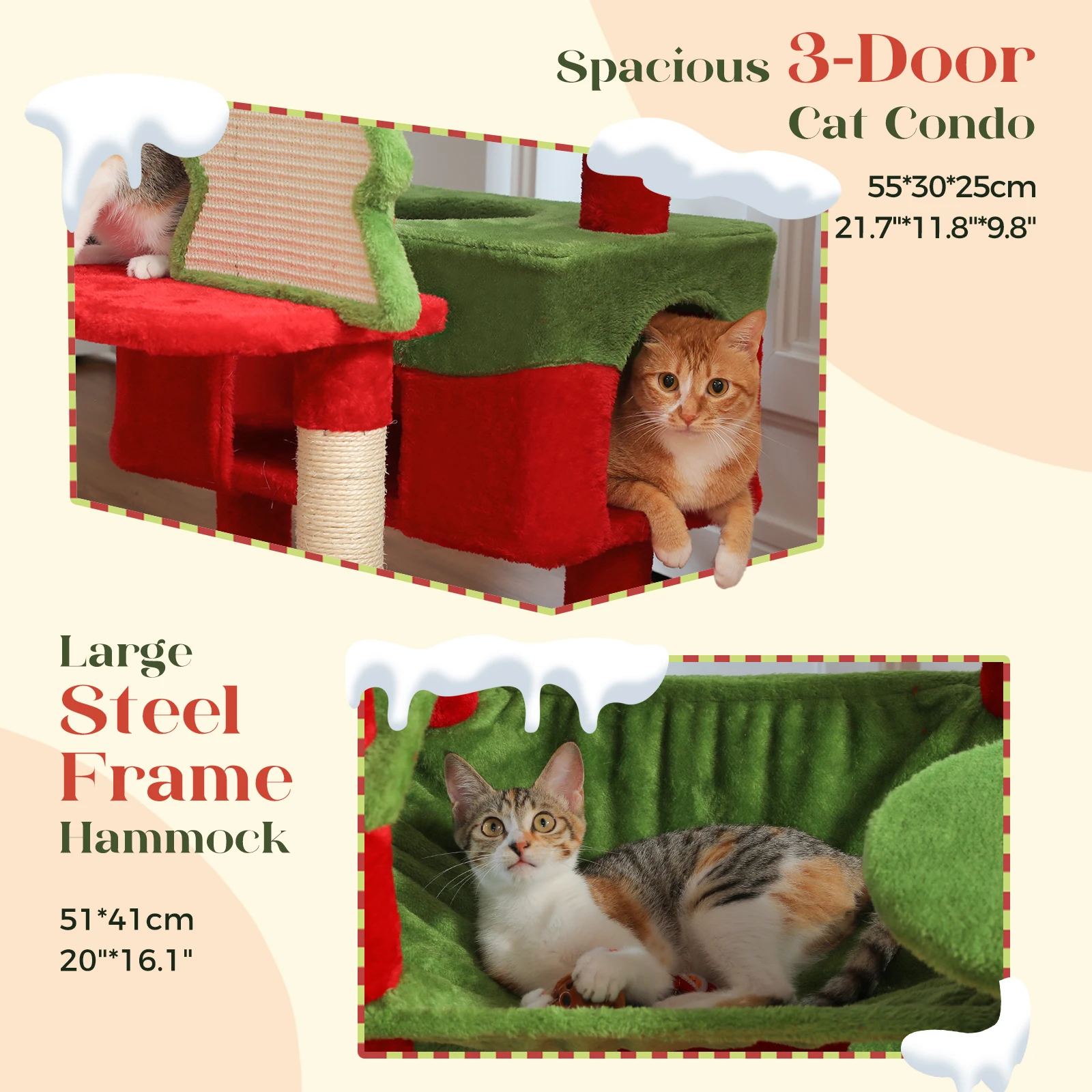 Weihnachts-Katzenbaumturm mit rot-grünem Eigentumswohnung, mehrstufiger Katzenturm mit Sisal-Kratzbäumen, Katzenmöbel für Hauskatzen – Detail 15