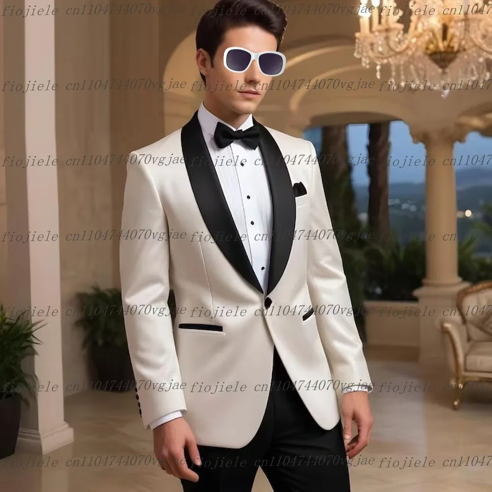 

Новый белый и черный ацетатный атласный мужской костюм для официальной свадьбы, жениха, жениха, мужской смокинг, комплект из 3 предметов, куртка, жилет, брюки