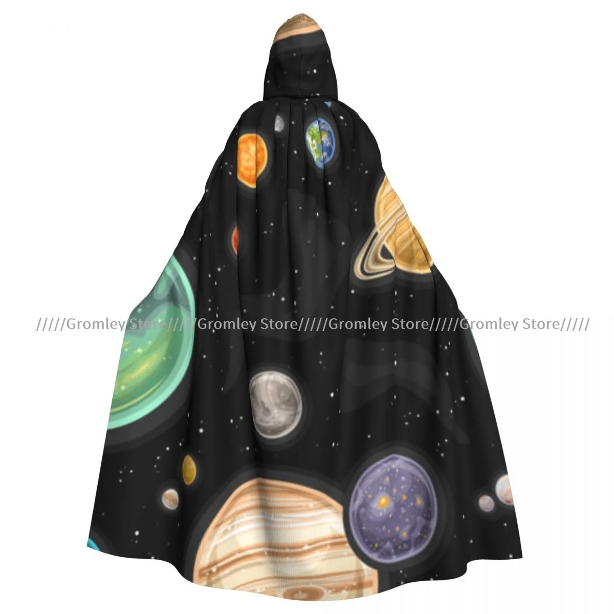 Medieval Halloween Cosplay Cloak Hooded Coat Space Planets And Stars Cape Coat Long Trench Costume Wizard Cloak