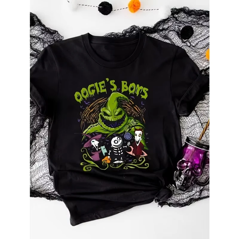 

The Nightmare Before Christmas Creative Printed T-Shirt Disney Halloween New Women's Plus Size Loose Casual Short Sleeve Top