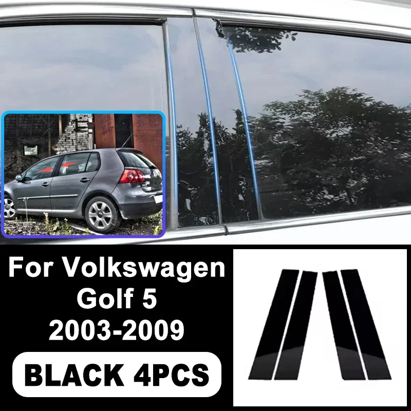 

For Volkswagen VW Golf 5 2003-2009 Piano Black B C Pillar Stickers, Easy Install PC Window Trim Anti-Scratch Accessories 2008