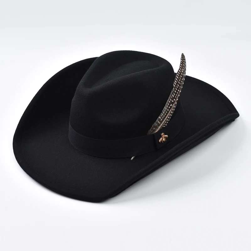Handmade Feather Accessories Fedoras Hat Winter Big Brim Western Cowboy Hat Outdoor Travel Party Street Caps