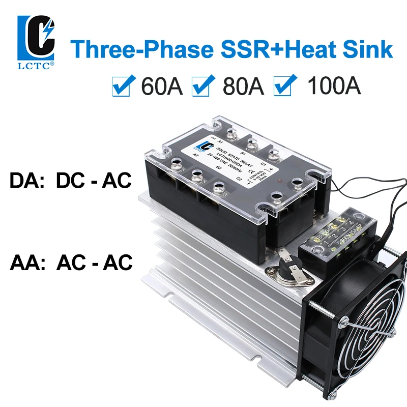 

LCTC Three Phase Solid State Relay With Radiator 60A 80A 100A 3-32VC AC To AC DC TO AC Load 24-380VAC 3-phase Zero Cross Relay