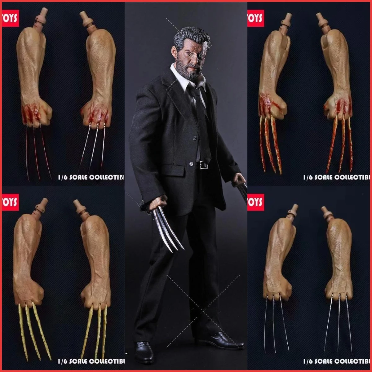 1/6 Scale Male Soldier Black Suit Hugh Jackman Old Logan Wolf Claw Model Fit 12 Inch Action Figure Weapon Accessories