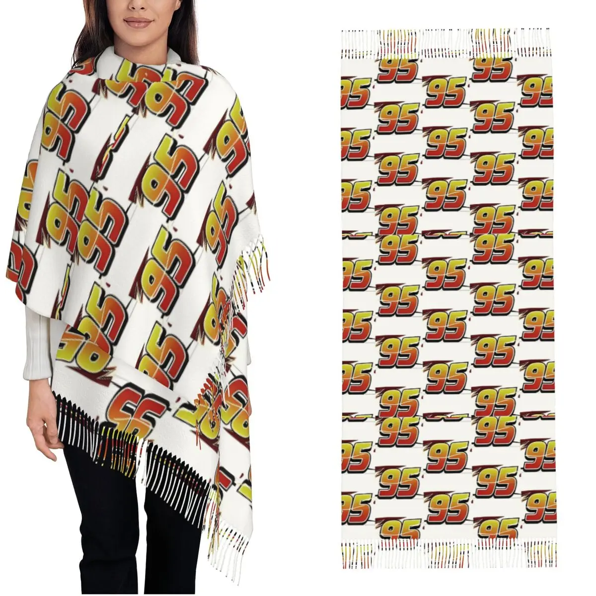 Lightning Mcqueen 95 Shawls Wraps for Ladies Warm Large Soft Scarf Pashmina Tassel Scarves