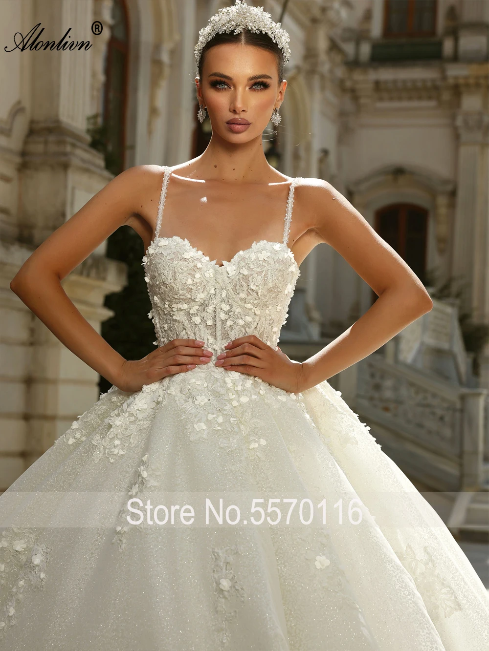 Alonlivn Elegant Sleeveless Sweetheart A-Line Bridal dresses Beauty Appliques Lace Spaghetti Straps Wedding Gowns