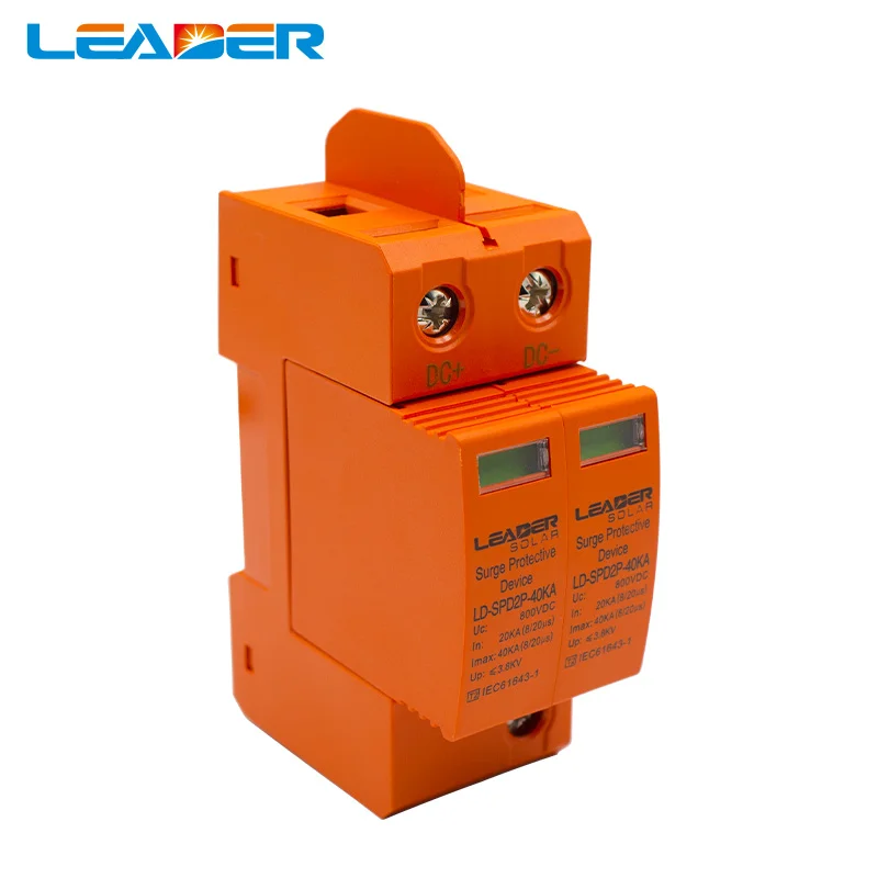 

LEADERSOLAR 10Piece/lot 2P DC 500V/1000V 20~40KA Din Rail Surge Protective Device House Solar PV System Arrester Surge Protector