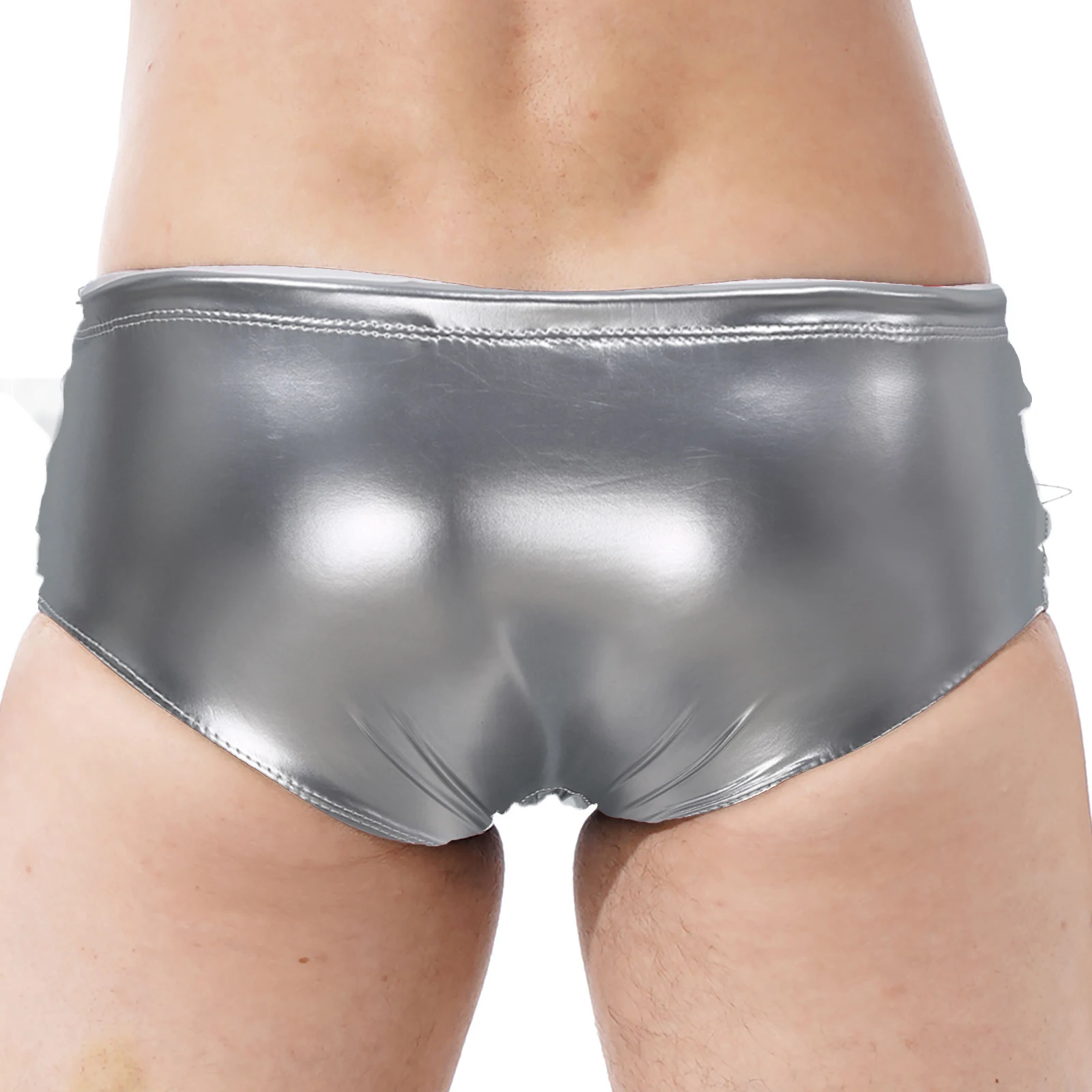 Mens Wet Look Patent Leather Swim Shorts Trunks Low Rise Drawstring Boxer Shorts Swimwear Party Clubwear