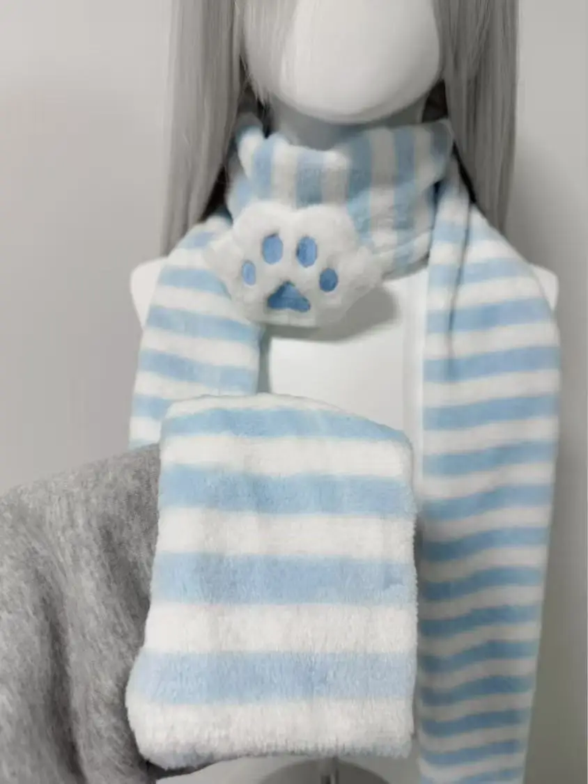 Kawaii Kniied Scarf Cat Paw Decoration Stripe Scarves Y2K Autumn Winter Cute Keep Warm Scarf Subculture Accessories view 2
