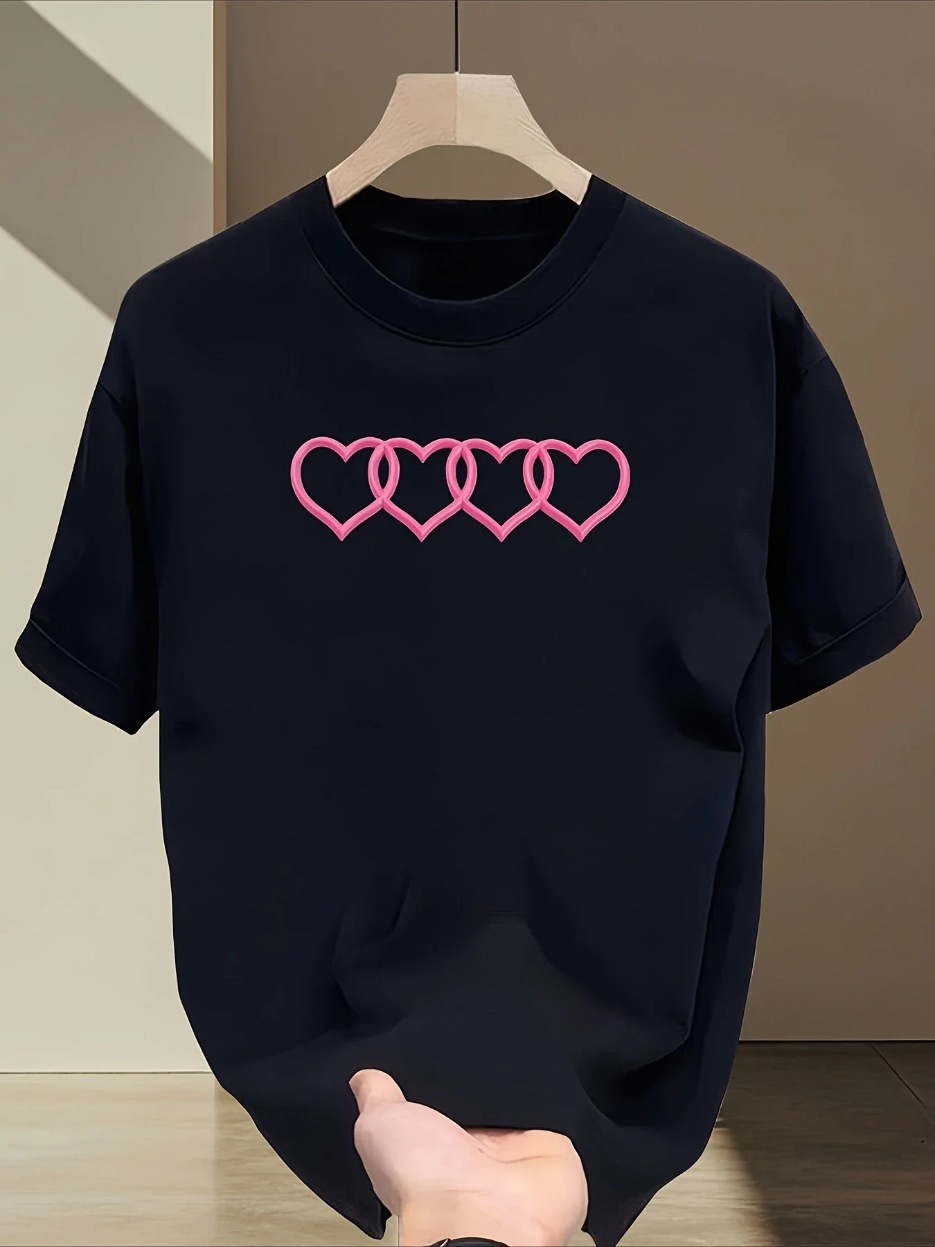 

Camiseta gráfica con estampado de corazón geométrico camiseta de manga corta Tops informales de veranovestido informal