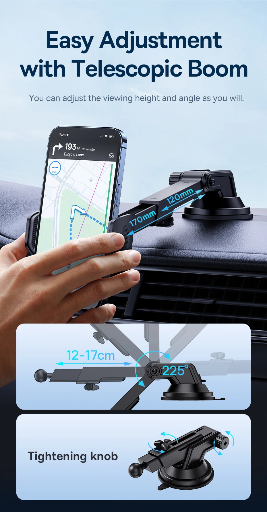Baseus Autotelefonhalter mit Saugnapf, 360-Grad-Universal-Smartphone-Klemmständer, GPS-Halterung, Unterstützung für iPhone, Samsung, Huawei – Detail 9