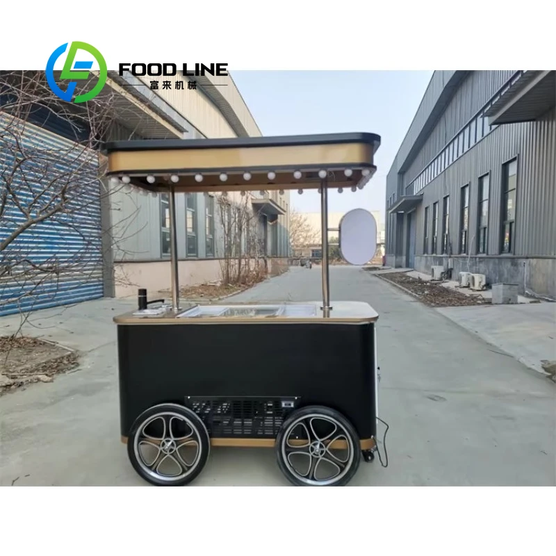 Customized Hand Push Mobile Gelato Cart With Display Freezer Commercial Italian Ice Cream Outdoor Street Vending Stand Equipment