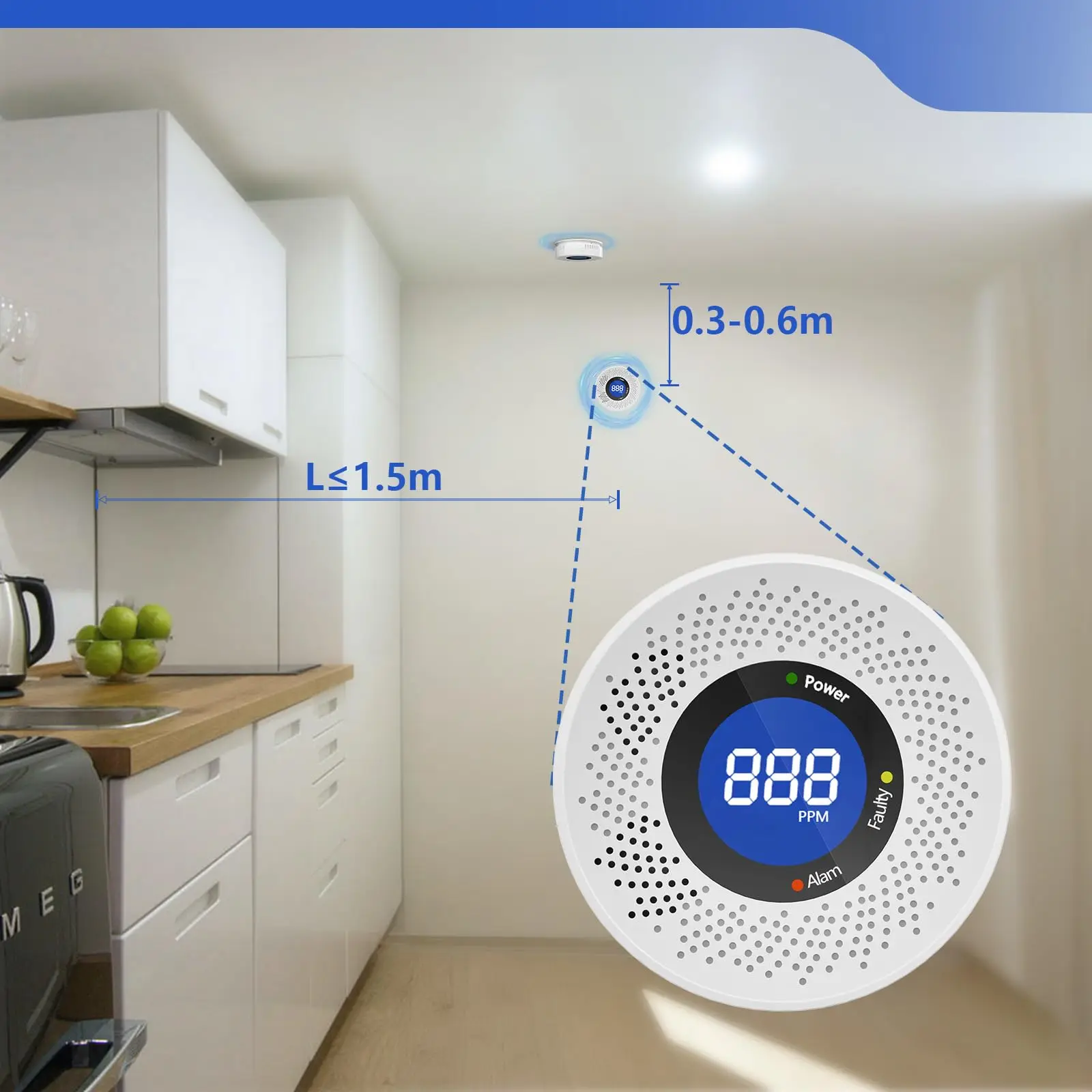 Smart Carbon Monoxide Detector with LCD Digital Display for Restaurant Home Indoor Kitchen Real-Time CO Monitor Detector Alarm