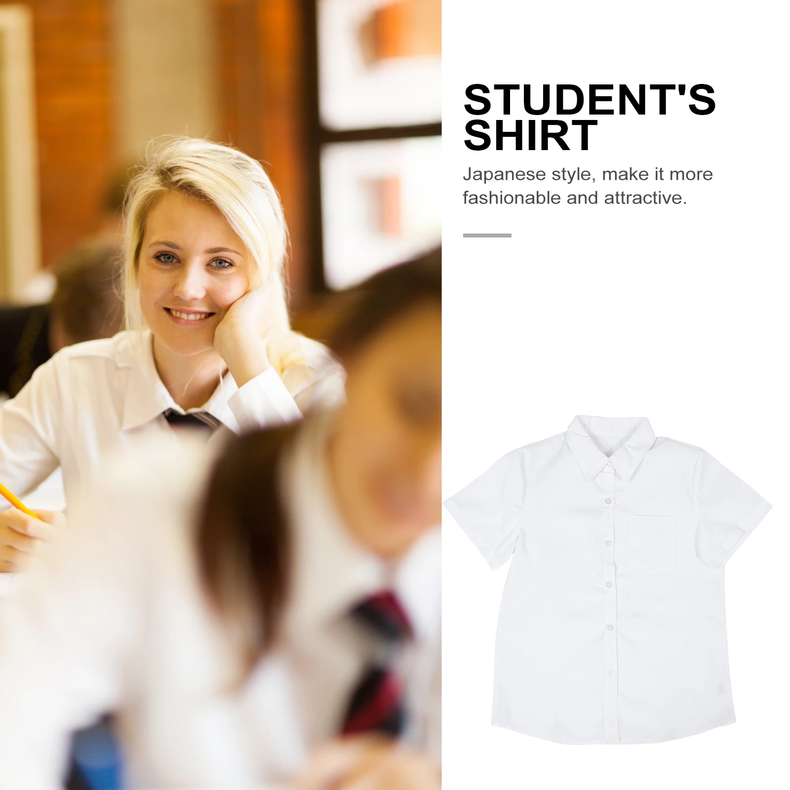 

1pc Japanese Short Sleeve Shirt Student Uniform Style Fashionable Breathable Polyester Material School Dress