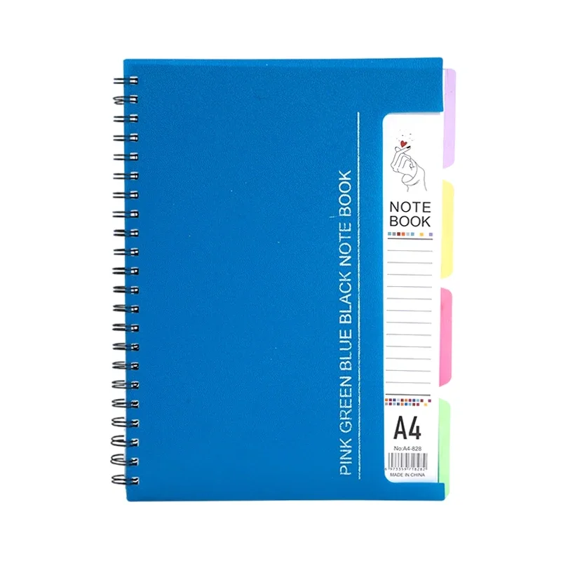 96-Sheet Spiral Notebook with 4 Divider Pages A4/A5 Sizes Lined Pages Blue Green Black Rose Wirebound Note Book