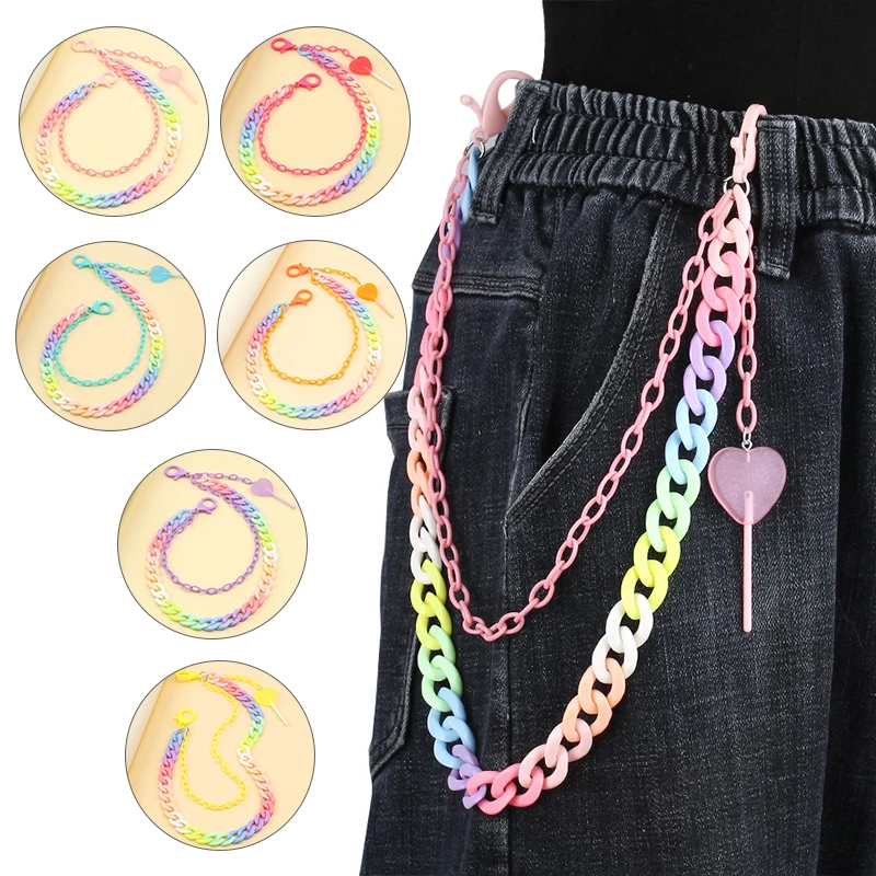 Gradient Candy Color Acrylic Waist Chain Multi-purpose Handbag & Glasses Chain For Girls Punk Pants Skirt Decorative Waist Chain