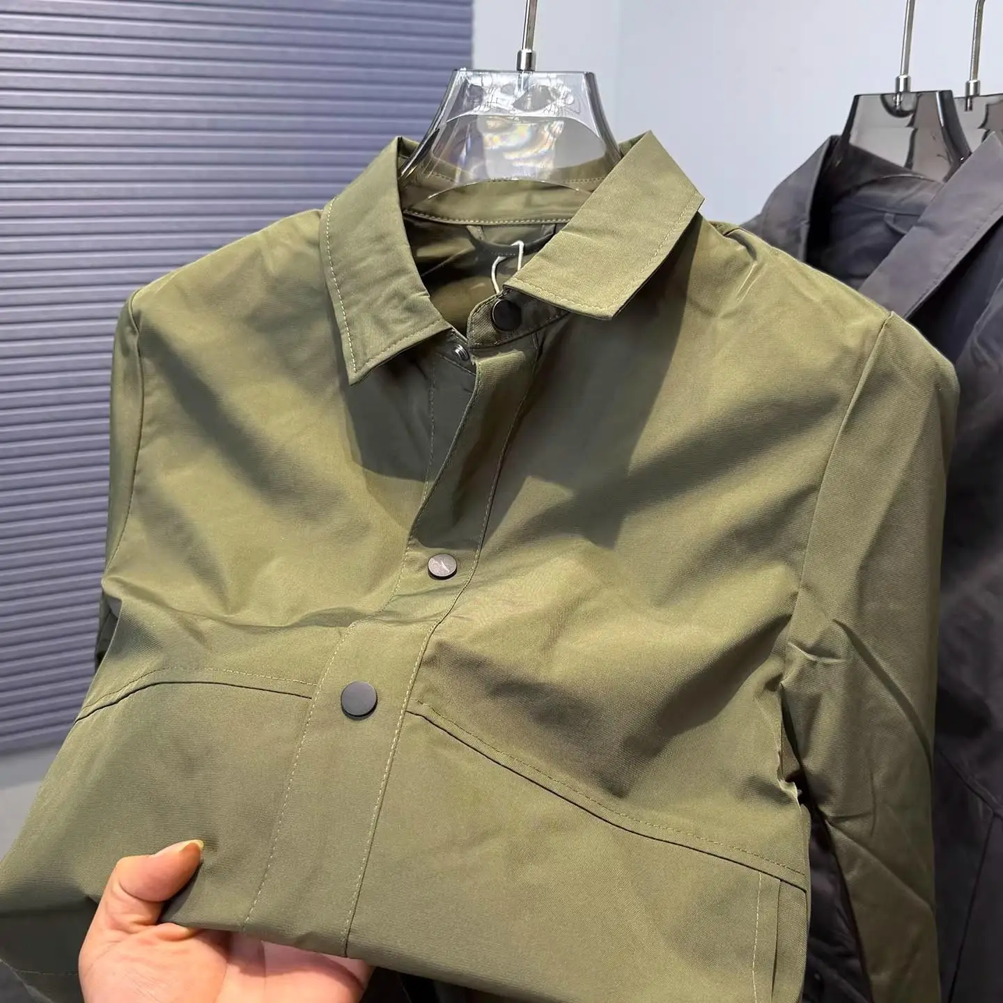 

High-End Single-Button Men's Jaet 2025 New Spring Autumn Pure Color Casual Trendy Collar Top for Middle-Aged And Young Men