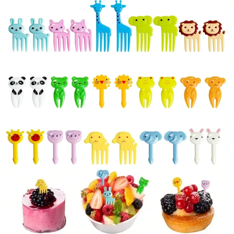 30 cartoon animal fruit fork, creative cake fork, picnic fork, dessert fork