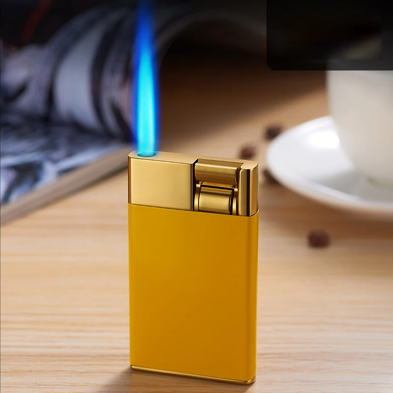 Thin Type Cool Ignition Card Shape Blue Flame Inflation Adjustable Windproof Torch Unique Luxury Cigar Metal Lighter Men\'s Gift