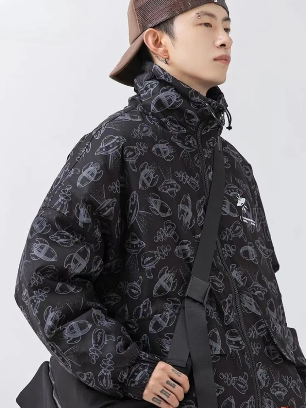 INS Trendy Printed Turtleneck Jacket Loose Thickened Winter Coat Casual Layering Outerwear