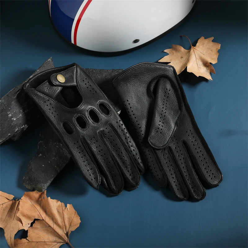 Gants en peau de daim pour hommes, gants en cuir pour conducteurs de moto, gants en cuir pour écran tactile