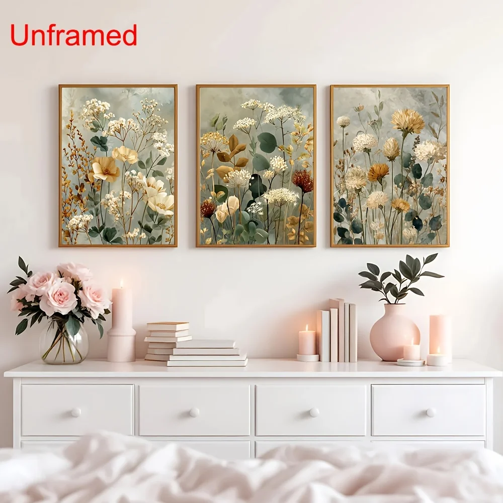 Vintage Botanical Floral Rustic Canvas Poster Boho Wall Art Print Farmhouse Cottagecore Decor